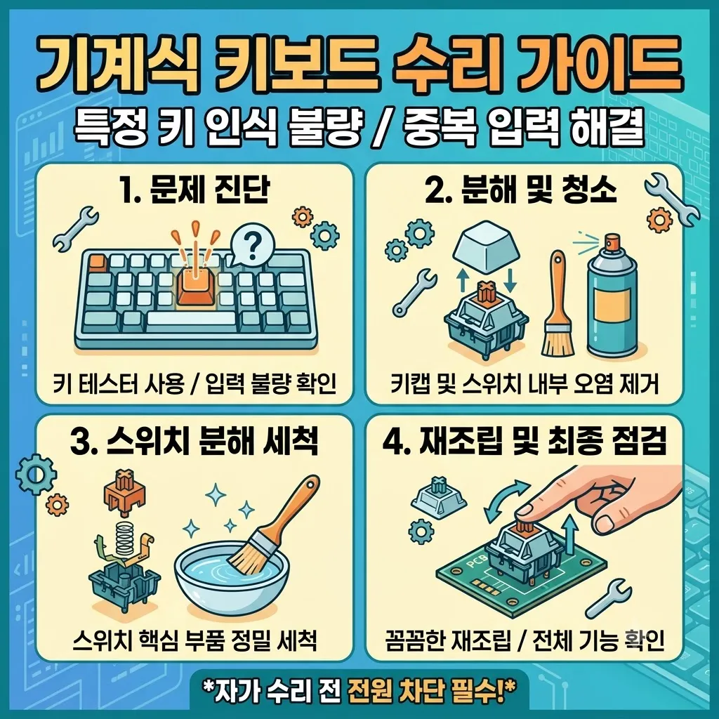 기계식 키보드 특정 키 인식 불량 및 중복 입력 현상 세척 및 수리 가이드