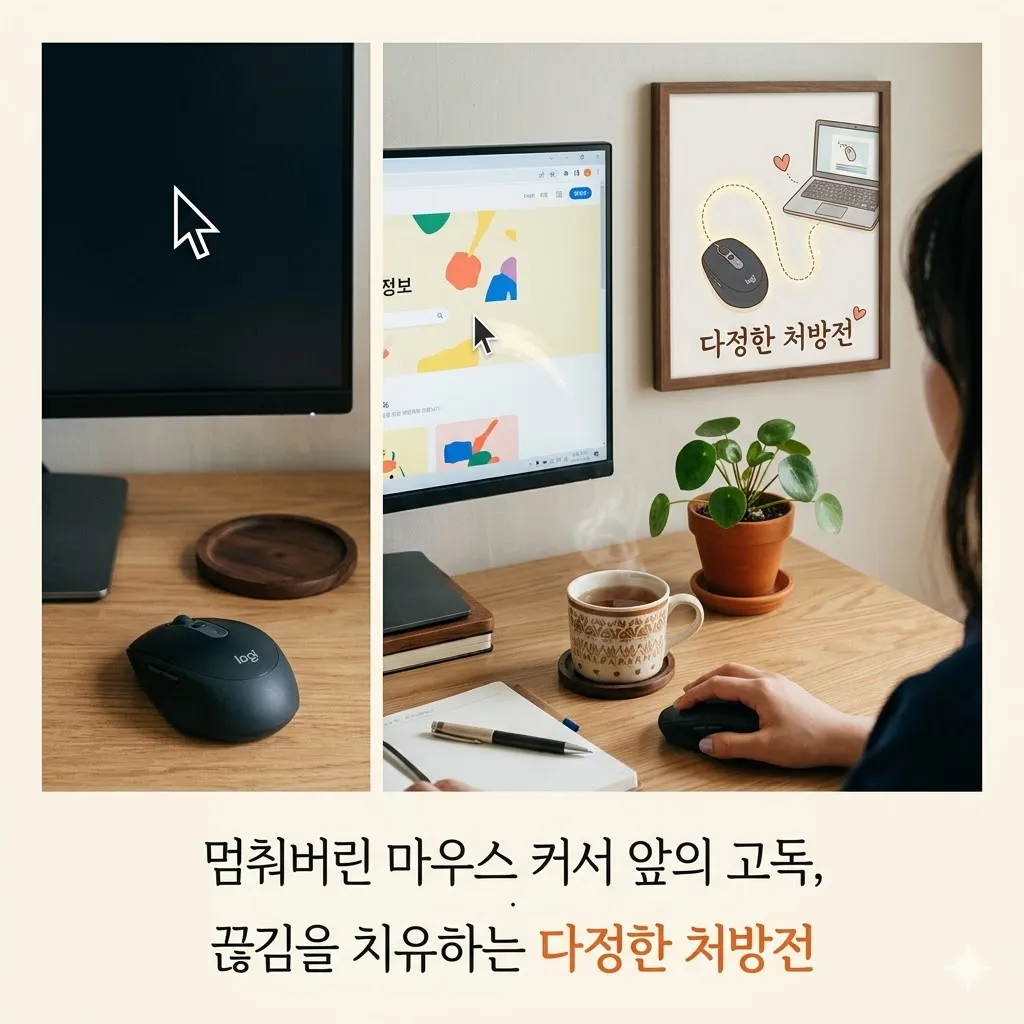 멈춰버린 마우스 커서 앞의 고독, 답답한 무선 마우스 끊김을 치유하는 다정한 처방전