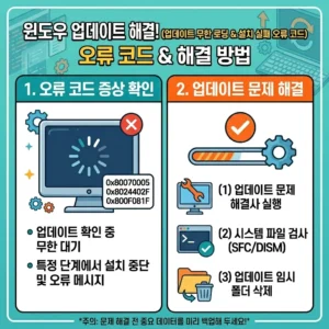 윈도우 update 업데이트 무한 로딩 및 설치 실패 오류 코드 해결 방법
