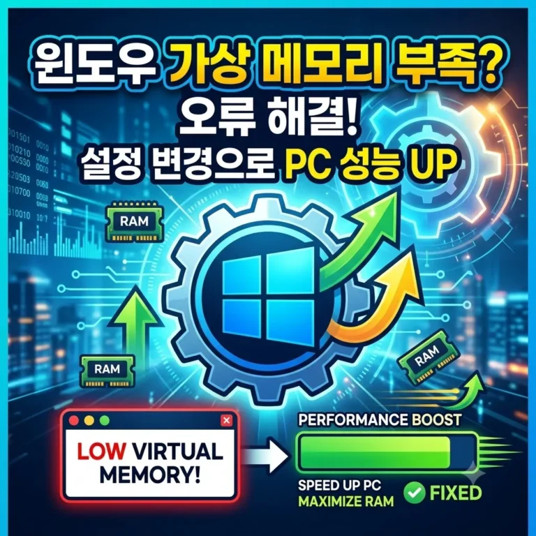 윈도우 가상 메모리 부족 부족 오류 설정 변경으로 PC 성능 올리는 방법